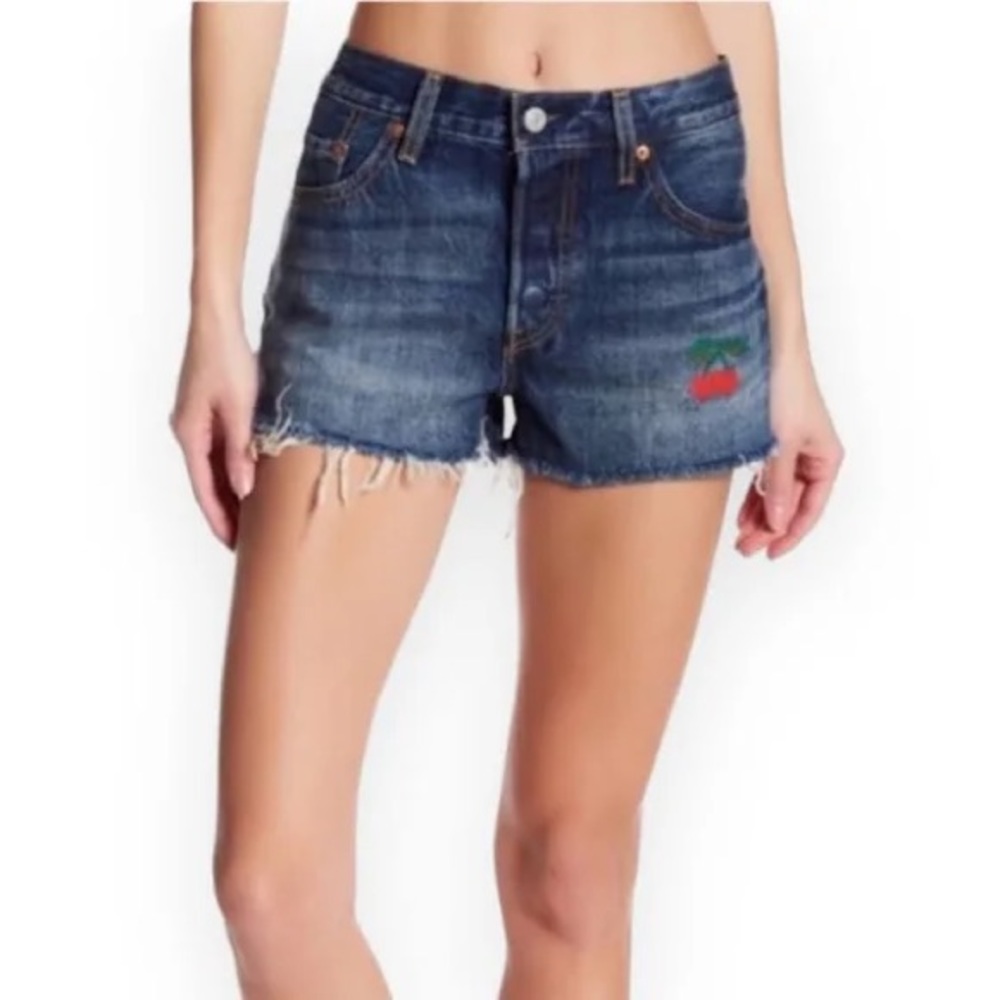 Levi’s 501 Cherry Cut Offs Jean Shorts Patch Embroidery Country Western 24 0 2